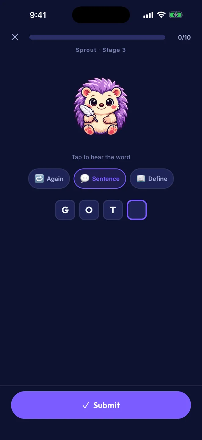 Spelling a word during a round
